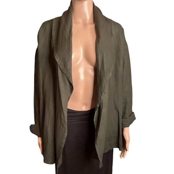 🩷 Bryn Walker Cardigan Jacket Womens S Linen Olive Open Blazer Lagenlook Pocket - Picture 9 of 12